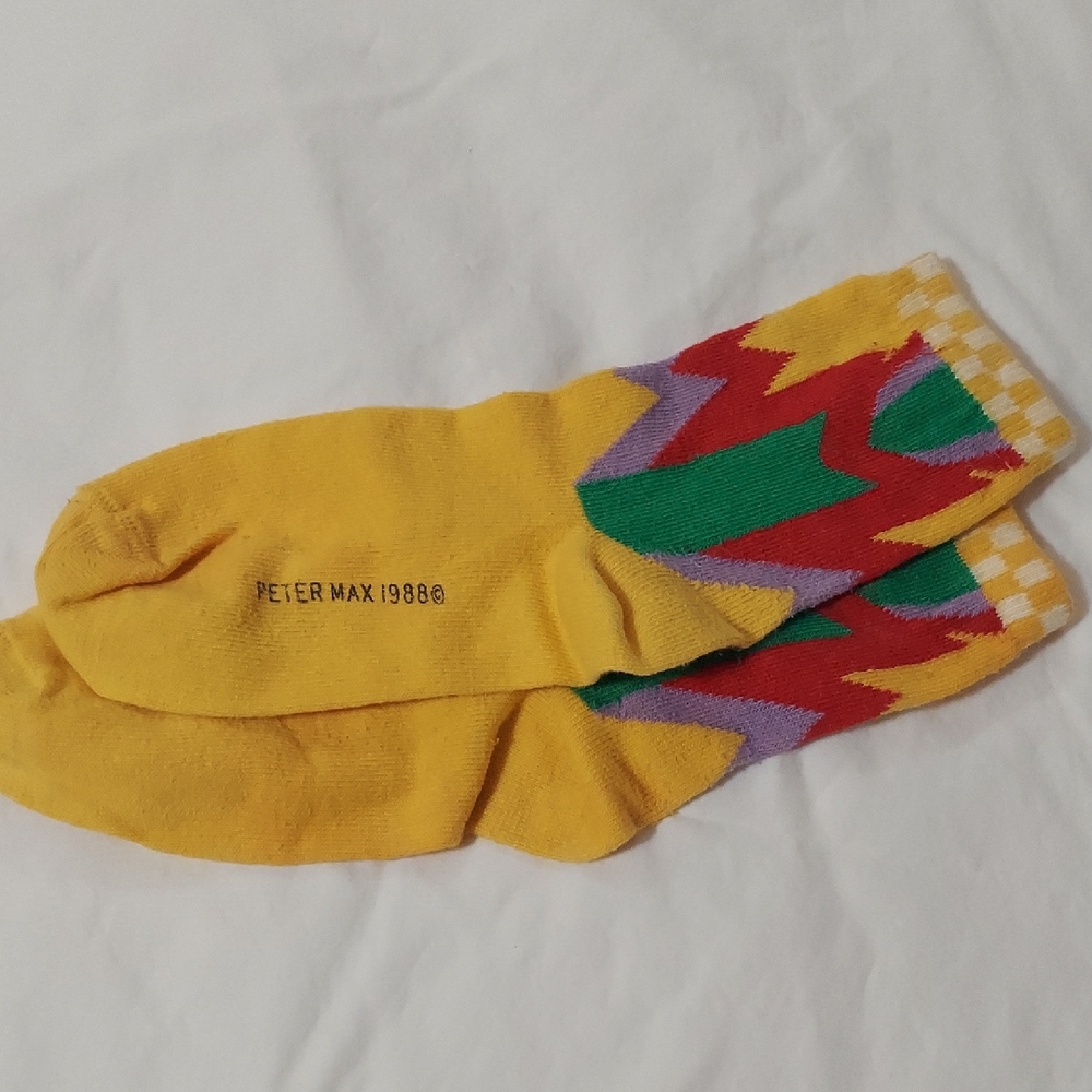 Vintage Peter Max 1988 Yellow Zigzag Pattern Socks